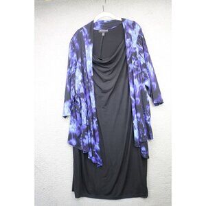 Connected Black Silky Cowl Neck Midi Dress w/Attached Cardigan-Size 20W-Church